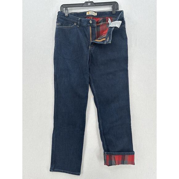 Carhartt Denim - Carhartt Flannel Lined Jeans Women 12 Original Fit Straight Blue Denim Plaid EUC